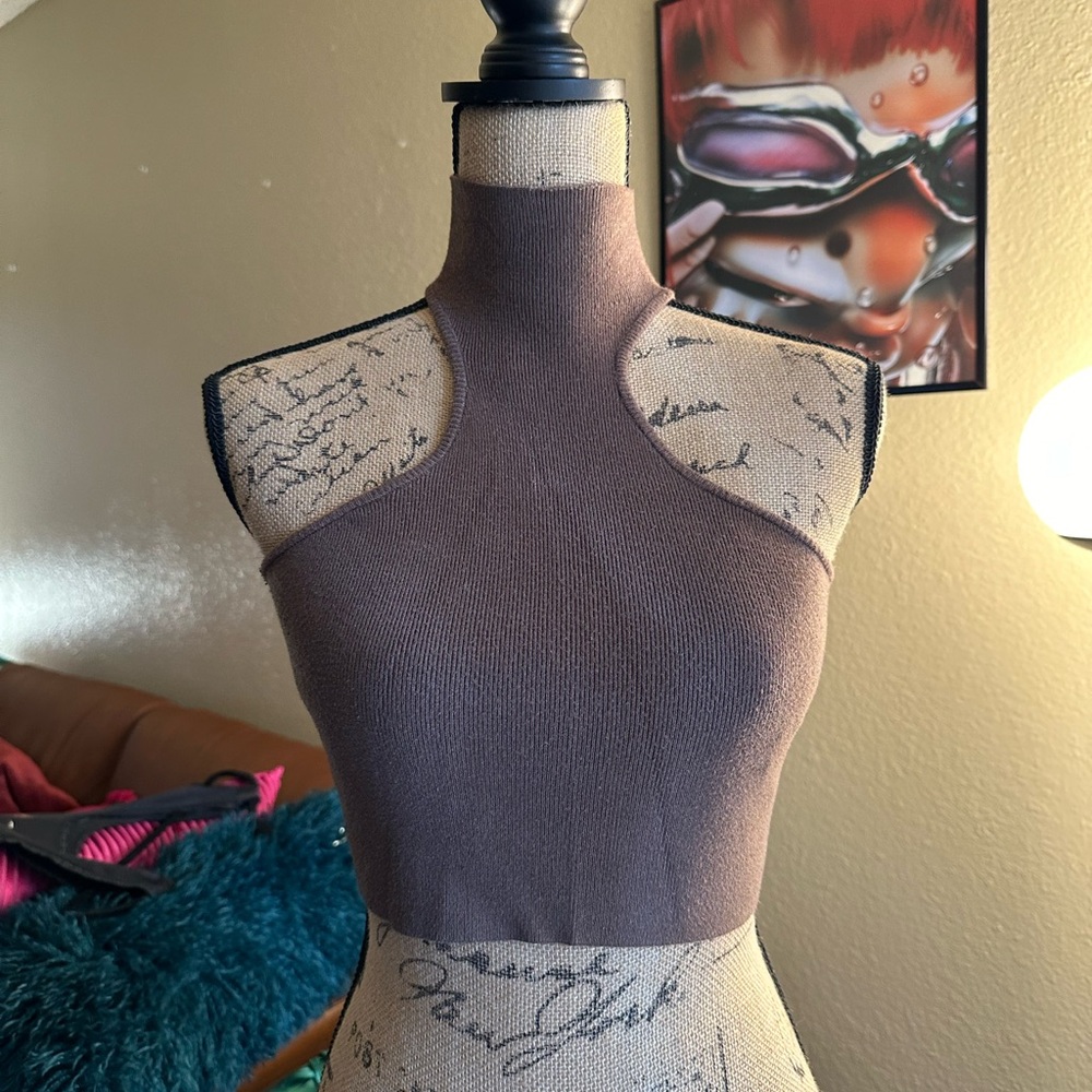 Le Lis Brown High Neck Crop Top